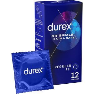 Buy Durex Extra Safe Regular Fit Condoms 12 Pack by Durex Condoms online.