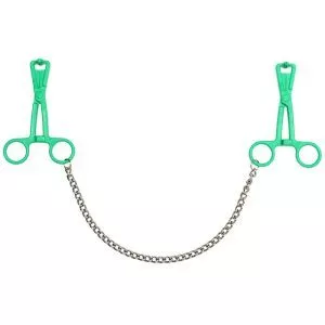 Buy Green Scissor Nipple Clamps With Metal Chain by Rimba online.