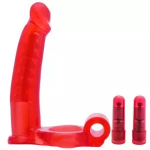 Double Penetrator Red Vibrating Cock Ring And Dildo by Nasswalk Toys for you to buy online.