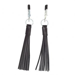 Buy Nipple Clamps With Black Leather Tassels by Rimba online.