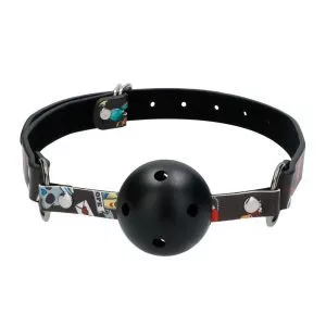 Buy Ouch Breathable Ball Gag With Printed Leather Straps by Shots Toys online.