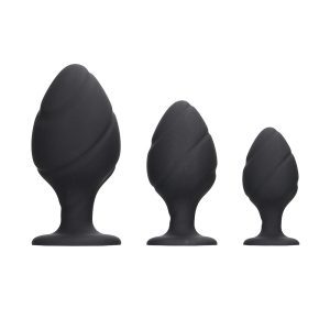 Buy Ouch Silicone Swirled Butt Plug Set Black by Shots Toys online.
