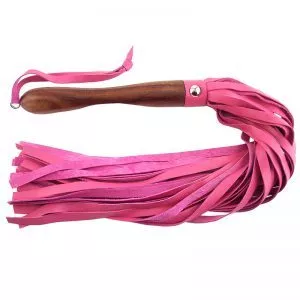 Rouge Garments Wooden Handled Pink Leather Flogger by Rouge Garments for you to buy online.