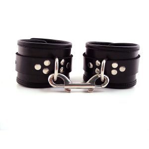 Buy Rouge Garments Black Leather Ankle Cuffs With Piping by Rouge Garments online.