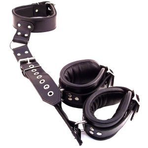 Buy Rouge Garments Black Leather Neck to Wrist Restraints by Rouge Garments online.