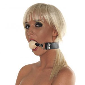 Leather Gag With Wooden Ball by Rimba for you to buy online.